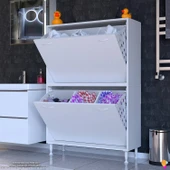 Eliusta  Veluna 95 cm Kirli Çamaşır Sepetli Dolap Banyo Dolabı Beyaz 95x173x32,5 cm 6 Sepetli Dolap thumbnail 3