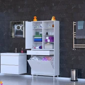 Eliusta  Rule Sepetli Banyo/Mutfak Dolabı 80 cm Genişliğe Sahip 80x171x32,5 cm İki Sepetli Beyaz Dolap thumbnail 3