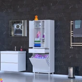 Eliusta  Wall Beyaz Banyo Dolabı 55 cm Tek Göz Bölmeli Sepet 55x171x32,5 cm 4 Raflı Mutfak/Banyo Dolabı thumbnail 3