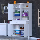 Eliusta  Funci Beyaz Renk G:95 cm Banyo Dolabı 3 Kapaklı 7 Raflı Dolap 95x173x32,5 cm Boyutlarında Dolap thumbnail 3