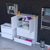 Eliusta  Alia Çok Kullanışlı Dolap G:90 cm Üst Bölme Kapaklı Alt Bölme Çekmeceli 90x138x32,5 cm Modüler Dolap thumbnail 3