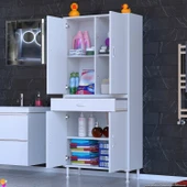 Eliusta  Luma Kapaklı & Çekmeceli Banyo Dolabı 75 cm Genişlikte Beyaz Dolap 75x173x32,5 cm Depolama Dolabı thumbnail 3