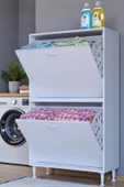 Eliusta  Veluna 80 cm Kirli Çamaşır Sepetli Dolap Banyo Dolabı Beyaz 80x173x32,5 cm 4 Sepetli Dolap thumbnail 1