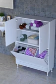 Eliusta  Miretta Üst Bölme Kapaklı Altı Kirli Sepetli Dolap 100 cm Genişlik Beyaz 100x138x32,5 cm Dolap thumbnail 1