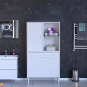 Eliusta  Liora Beyaz Çok Amaçlı Banyo Dolabı 95 cm Genişliğe Sahip 95x171x32,5 cm Üç Sepetli 2 Raflı Dolap thumbnail 3