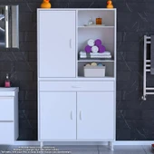 Eliusta  Rivo 4 Raflı Banyo/Mutfak Dolabı 95 cm Beyaz Renkli  Çok Amaçlı Dolap 95x173x32,5 cm Ebatlarında thumbnail 3