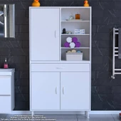 Eliusta  Funci Beyaz Renk G:100 cm Banyo Dolabı 3 Kapaklı 7 Raflı Dolap 100x173x32,5 cm Boyutlarında Dolap thumbnail 3