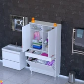 Eliusta  Wall Beyaz Banyo Dolabı 95 cm Üç Göz Bölmeli Sepet 95x171x32,5 cm 4 Raflı Mutfak/Banyo Dolabı thumbnail 3