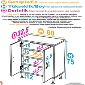 Eliusta  Nirat 60 cm 4 Bölmeli Beyaz Banyo Mutfak Dolabı 3 Raflı Kapaklı Çok Amaçlı Dolap 60x75x32,5 cm thumbnail 2