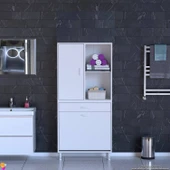 Eliusta  Liora Beyaz Çok Amaçlı Banyo Dolabı 85 cm Genişliğe Sahip 85x171x32,5 cm Çift Sepetli 2 Raflı Dolap thumbnail 3