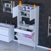 Eliusta  Seris Sepetli ve Çekmeceli Banyo Dolabı  G:70 cm Çok Amaçlı Beyaz Düzenleyici 70x173x32,5 cm Dolap thumbnail 3