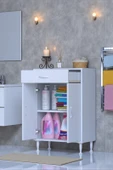 Eliusta  Fre 55 cm Çok Amaçlı Dolap 1 Raflı Tek Çekmeceli Banyo Mutfak Dolabı 55x88x32,5 cm Organizer Dolap thumbnail 1