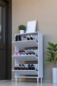Eliusta  Eliusta Duru 72 cm Genişlikte Beyaz Renk Ayaklı Ayakkabılık Antre/Kapı Önü 72x127x26 cm Ayakkabılık thumbnail 1