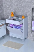 Eliusta  Asil 55 cm Kirli Çamaşır Sepetli Banyo Dolabı 1 Çekmeceli Mutfak Çok Amaçlı Dolap 55x88x32,5 cm thumbnail 1