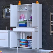 Eliusta  Line Beyaz 90 cm Banyo Dolabı Çok Bölmeli Banyo Düzenleyici Dolap 4 Kapaklı 4 Raflı 90x173x32,5 cm thumbnail 3