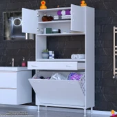 Eliusta  Seris Sepetli ve Çekmeceli Banyo Dolabı  G:100 cm Çok Amaçlı Beyaz Düzenleyici 100x173x32,5 cm Dolap thumbnail 3