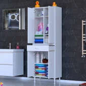 Eliusta  Line Beyaz 55 cm Banyo Dolabı Çok Bölmeli Banyo Düzenleyici Dolap 4 Kapaklı 4 Raflı 55x173x32,5 cm thumbnail 3