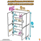 Eliusta  Nuve Geniş Depolama Alanlı Dolap 90 cm Banyo/Mutfak Çok Fonksiyonlu 90x138x32,5 cm Saklama Dolabı thumbnail 2