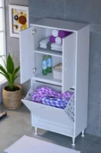 Eliusta  Miretta Üst Bölme Kapaklı Altı Kirli Sepetli Dolap 60 cm Genişlik Beyaz 60x138x32,5 cm Dolap thumbnail 1
