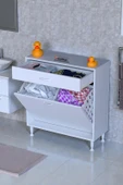 Eliusta  Asil 75 cm Kirli Çamaşır Sepetli Banyo Dolabı 1 Çekmeceli Mutfak Çok Amaçlı Dolap 75x88x32,5 cm thumbnail 1