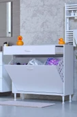 Eliusta  Asil 95 cm Kirli Çamaşır Sepetli Banyo Dolabı 1 Çekmeceli Mutfak Çok Amaçlı Dolap 95x88x32,5 cm thumbnail 1