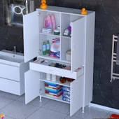 Eliusta  Luma Kapaklı & Çekmeceli Banyo Dolabı 95 cm Genişlikte Beyaz Dolap 95x173x32,5 cm Depolama Dolabı thumbnail 3