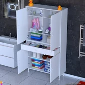 Eliusta  Line Beyaz 95 cm Banyo Dolabı Çok Bölmeli Banyo Düzenleyici Dolap 4 Kapaklı 4 Raflı 95x173x32,5 cm thumbnail 3