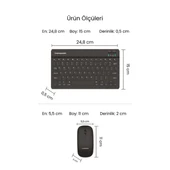 Siyah Kablosuz Klavye Ve Mouse Seti thumbnail 5