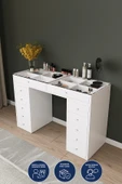 DF02116B Beyaz Geniş Organizer Bölmeli Çekmeceli Makyaj Masası 120 cm thumbnail 1