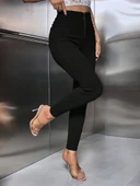 Kadın Yüksek Belli önden Fermuar Ve Nervur Detaylı Dalgıç Tayt thumbnail 1