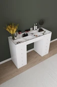 DF02116B Beyaz Geniş Organizer Bölmeli Çekmeceli Makyaj Masası 120 cm thumbnail 3