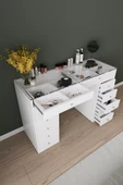 DF02116B Beyaz Geniş Organizer Bölmeli Çekmeceli Makyaj Masası 120 cm thumbnail 4