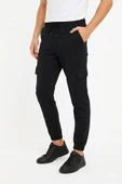 Erkek Siyah Jogger Eşofman Altı Rahat Kalıp, Kargo Cepli, Lastikli Paça, Günlük Spor Pantolon - Siyah thumbnail 1