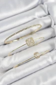 Pirinç Zirkon Taşlı Baget Model Gold Renk Vip 3'lü Kadın Bileklik EB-53-vice/(1395) 0432 thumbnail 2