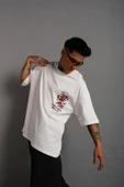 Erkek Sırt Baskılı A Kalite Oversize T-shirt - Beyaz thumbnail 4