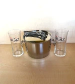 2 ADET GİZ RAKI BARDAĞI 1 ADET ÇELİK BUZ KOVASI ÇİF KATMANLI MAŞALI KAPAKLI KOVA thumbnail 2