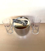 2 ADET GİZ RAKI BARDAĞI 1 ADET ÇELİK BUZ KOVASI ÇİF KATMANLI MAŞALI KAPAKLI KOVA thumbnail 1