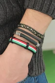 Karışık Renkli Çoklu Deri Erkek Bileklik Kombin thumbnail 1