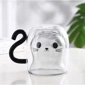 Kedi Figürlü Çift Cidarlı Cam Bardak thumbnail 4