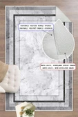 Gri Çerçeveli Mermer Desenli Dijital Baskılı Yıkanabilir Kaymaz Taban Halı 100 x 300 cm Gri thumbnail 4