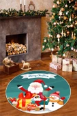Merry Christmas Yılbaşı Temalı Dijital Baskılı Yıkanabilir Mavi Yuvarlak Halı 200 x 200 cm Mavi thumbnail 1