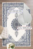 Klasik Çerçeve Desenli Dekoratif Lacivert Kaymaz Taban Yıkanabilir Halı 160 x 250 cm Lacivert thumbnail 3
