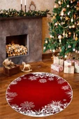 Kar Taneli Yılbaşı Temalı Dijital Baskılı Yıkanabilir Kaymaz Kırmızı Yuvarlak Halı 100 x 100 cm Kırmızı thumbnail 1