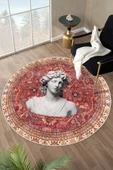 Bordo Kilim Antik Büst Desenli Kaymaz Taban Yıkanabilir Yuvarlak Halı 160 x 160 cm Bordo thumbnail 1