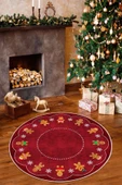 Yılbaşı Konseptli Gingerbread Desenli Yuvarlak Yıkanabilir Kaymaz Dijital Baskı Halı 160 x 160 cm Kırmızı thumbnail 1