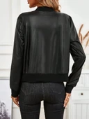 MDB Kadın Uzun Kollu önden Fermuarlı Deri Kısa Ceket thumbnail 4