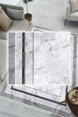 Gri Çerçeveli Mermer Desenli Dijital Baskılı Yıkanabilir Kaymaz Taban Halı 100 x 300 cm Gri thumbnail 3