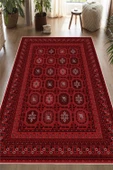 Bordo Afgan Desenli Dekoratif Kaymaz Taban Yıkanabilir Halı 50 x 60 cm Bordo thumbnail 1