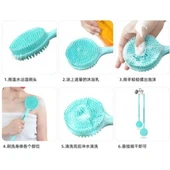 Çift Taraflı Silikon Uzun Saplı Banyo Fırçası thumbnail 4