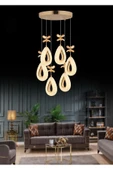 Marsel Lighting YAGMUR Model 6'li Gold 3 Renk Modu Ledli Modern Salon Mutfak Oturma Odası Led Avize thumbnail 1
